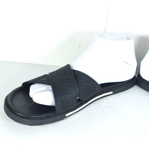 UGG Men\'s Brookside US 7 Black Leather Criss Cross Flat Slide Sandals Shoes main image 9